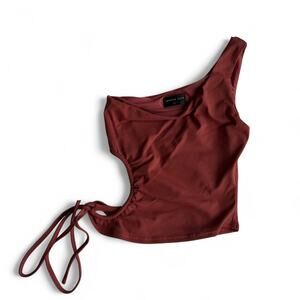 White fox One Shoulder Crop Top